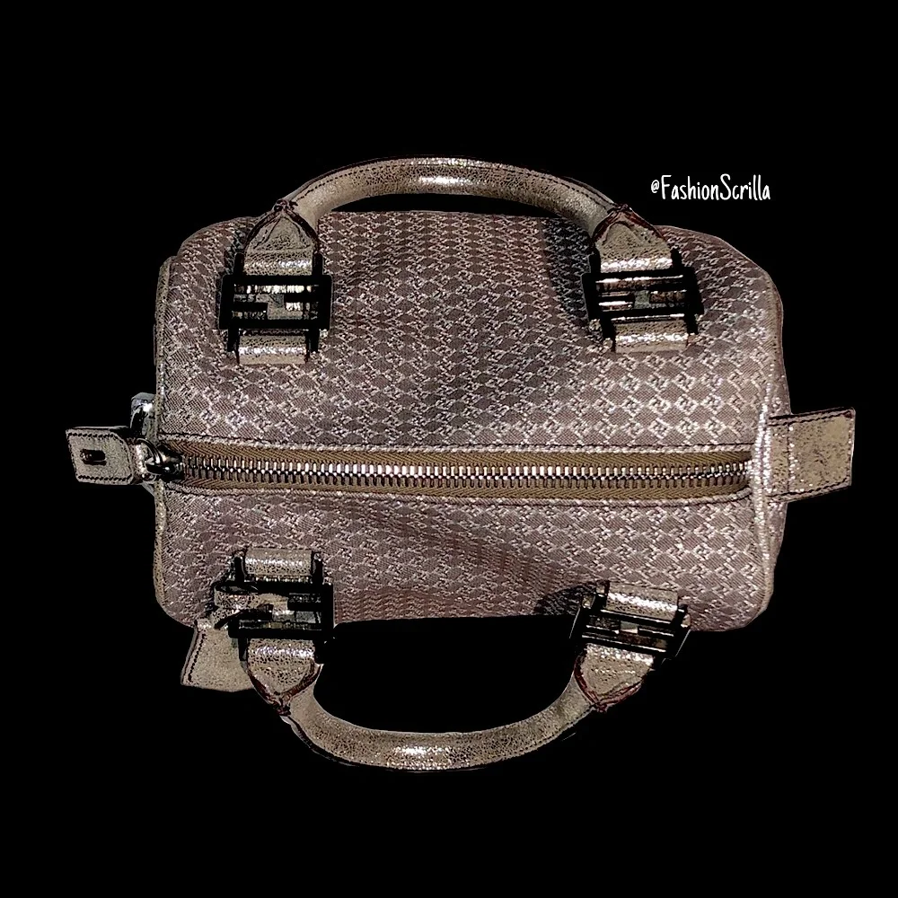 FENDI Vintage Zucca ‘FF’ Logo Metallic Silver & Beige Zuchinno Monogram Mini Bag - Picture 12 of 15